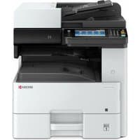 KYOCERA ECOSYS M4132idn laser printer, white and black, with touchscreen, paper tray, and ADF on top.