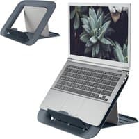 Grey Leitz laptop stand, adjustable height 162-176 mm, with open frame design and non-slip base.