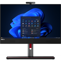 Lenovo ThinkCentre M90a Gen 5 All-in-One PC, 23.8" display, sleek black design, Windows 11 Pro interface visible.