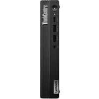 Black Lenovo ThinkCentre M90q Gen 5 Mini PC with vertical design, front USB ports, and power button.