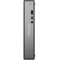 Compact Lenovo ThinkCentre neo 50q Gen 5 desktop, vertical orientation, gray front panel with ports and power button.