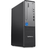Black Lenovo ThinkCentre desktop tower with vertical grooves, front USB ports, and Intel Core i5 badge.