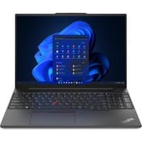 Black Lenovo ThinkPad E16 Gen 1 laptop, 16" display, Windows 11 Pro, Intel Core i3, UK keyboard layout.