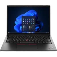 Black Lenovo ThinkPad L13 2-in-1 laptop with Intel Core Ultra 7, featuring a touchscreen and Windows interface displayed.