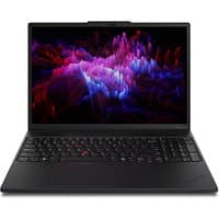 Black Lenovo ThinkPad P16s Gen 4 laptop with Intel Core Ultra 9, featuring a vibrant display and red trackpoint.