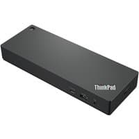 Black Lenovo ThinkPad Thunderbolt 4 dock with multiple ports and ThinkPad logo on top.