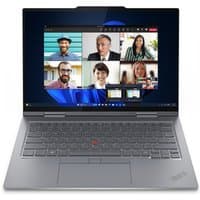 Lenovo ThinkPad X1 2-in-1 Gen 9, sleek silver laptop-tablet hybrid, backlit keyboard, and vivid display with video call.