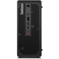 Black Lenovo ThinkStation P3 Ultra SFF with honeycomb front panel, USB ports, and power button.