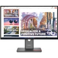 27-inch Lenovo ThinkVision P27QD-40 monitor with slim bezels, vibrant display, and sturdy black stand.