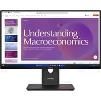 Lenovo ThinkVision T24D-40 Monitor with slim bezels, black stand, displaying a macroeconomics webpage.