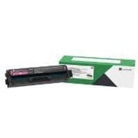 Lexmark 20N20M0 magenta toner cartridge, black casing with magenta label, next to green and white box.