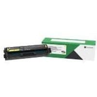 Yellow Lexmark 20N2HY0 toner cartridge with black casing, shown next to green and white branded box.