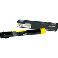 Lexmark 22Z0011 yellow toner cartridge, black casing with yellow cap, next to branded packaging box.