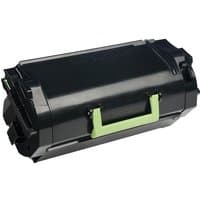 Black Lexmark 522 toner cartridge with green handle, rectangular shape, and smooth finish.