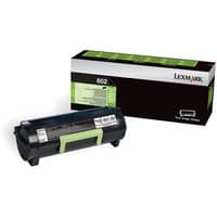 Black Lexmark 602 toner cartridge with green handle, beside branded black and white packaging box.