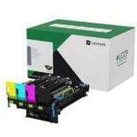 Lexmark toner cartridge set with cyan, magenta, yellow cartridges and green-white packaging box.