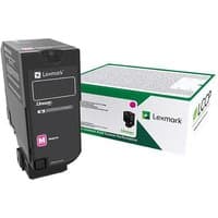 Lexmark 73B20M0 magenta toner cartridge, black casing, with packaging box displaying product details.