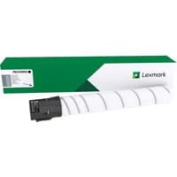 Lexmark 76C00K0 black toner cartridge, white cylindrical body with black cap, green and white packaging.