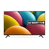 LG 43-inch FHD Smart TV with thin black bezel, alpha 5 AI Processor Gen6, colorful abstract screen display.