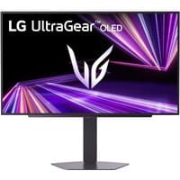 LG UltraGear 27" QHD OLED gaming monitor with 240Hz refresh rate, sleek black design, and vibrant purple graphics.