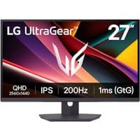 LG UltraGear G6 27" gaming monitor with slim bezels, vibrant display, and sturdy black stand.