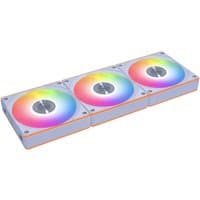 White Lian Li 12CL1 computer case fan, 12 cm, with RGB lighting, three fans connected in a rectangular array.