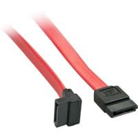 Red Lindy 0.5m SATA III cable with one straight and one 90° angled black connector.