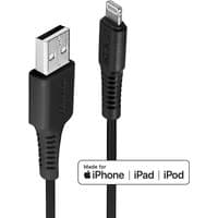 Black Lindy 0.5m USB to Lightning cable with reinforced connectors, compatible with iPhone, iPad, and iPod.