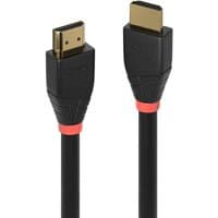 Black Lindy 20m Active HDMI 18G Cable with gold-plated connectors and red accents near the plugs.