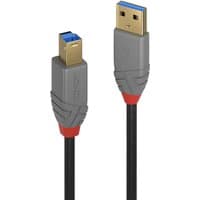 Gray Lindy 2m USB 3.2 Type A to B cable with gold-plated connectors and red accents, supports 5Gbps data transfer.
