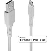 White Lindy 2m USB to Lightning cable with reinforced connectors, compatible with iPhone, iPad, and iPod.