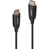 Black Lindy 38513 HDMI cable, 30m, with Type A connectors and red Lindy logo on each end.