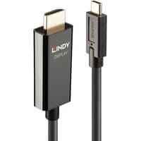 Black Lindy 5m USB Type C to HDMI 4K60 adapter cable with HDR, featuring gold-plated connectors and Lindy branding.