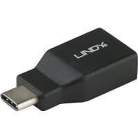 Black Lindy USB 3.2 Type C to A Adapter with compact rectangular design and white Lindy logo on top.