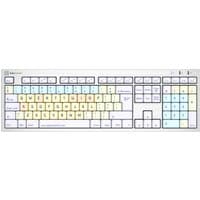White Logickeyboard with color-coded keys for dyslexia, featuring USB connection and QWERTY layout.