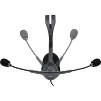 Black Logitech H111 stereo headset with adjustable headband and rotating boom microphone.