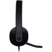 Black Logitech H540 USB headset with padded ear cups, adjustable headband, and attached boom microphone.