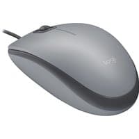 Gray Logitech M110 Silent wired mouse with sleek design and black scroll wheel.