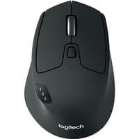 Black Logitech M720 Triathlon Mouse with ergonomic design, multi-device buttons, and scroll wheel.