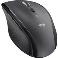 Sleek black Logitech Marathon Mouse M705 with ergonomic design, scroll wheel, and side buttons.
