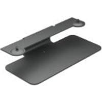 Graphite Logitech Rally Bar metal stand with rectangular base, curved support, and two circular mounts.