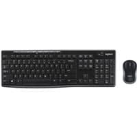 Black Logitech Wireless Combo MK270 with full-size keyboard and compact mouse.