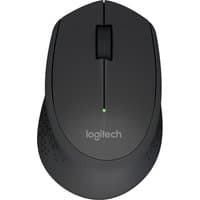 Black Logitech Wireless Mouse M280 with textured sides, sleek design, and scroll wheel.