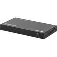 Black Manhattan 3-Port HDMI Switch with logo, slim rectangular design, vented sides, and HDMI port labels.
