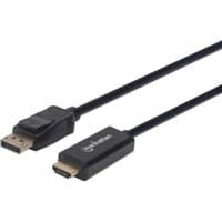 Black Manhattan DisplayPort to HDMI cable, 1.8m, with latch, male to male connectors, 1080p@60Hz, three-year warranty.