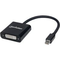 Black Manhattan Mini DisplayPort to DVI-I adapter cable, 19.5cm, with male and female connectors, compact design.