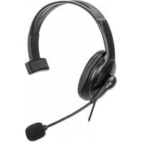 Black Manhattan over-ear USB headset with padded ear cushion, reversible microphone boom, and in-line volume control.
