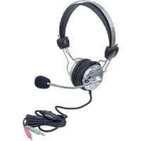 Manhattan Stereo Over-Ear Headset with padded microphone boom, silver accents, and black cushioned ear pads.