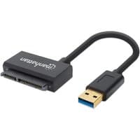 Black Manhattan USB-A to SATA 2.5" adapter cable, 42cm, with blue USB 3.0 connector and rectangular SATA end.