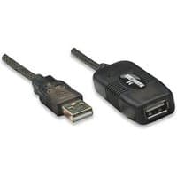 Black Manhattan USB-A extension cable, 10m, male to female, active with built-in repeater, USB 2.0, hi-speed.